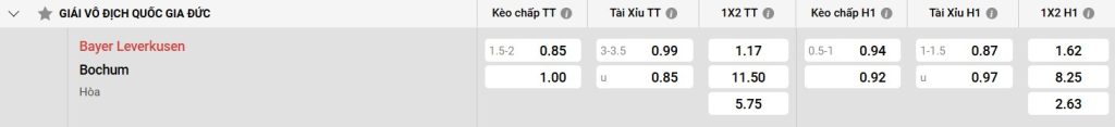 Bảng kèo Bayer Leverkusen vs Bochum